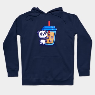 Cute Panda Holding Boba Milk Tea Cartoon Hoodie